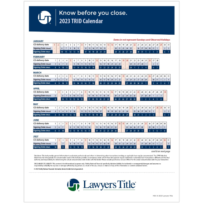 2023 TRID Calendar